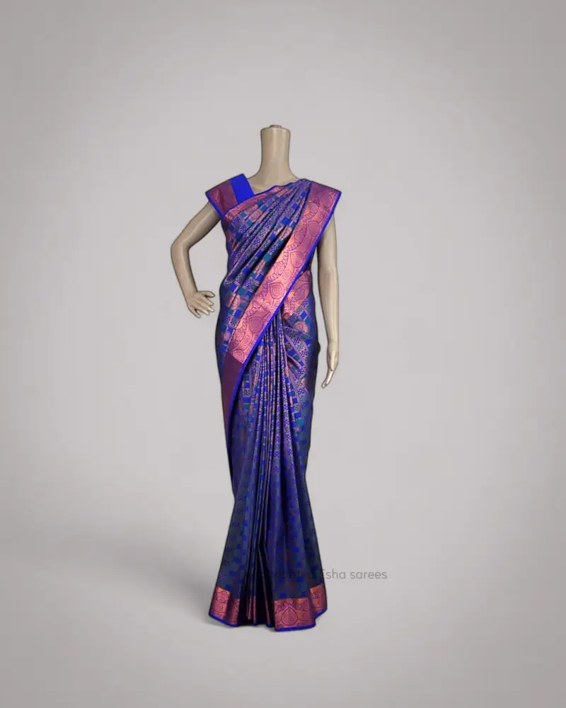 Royal Blue & Copper Silk Saree