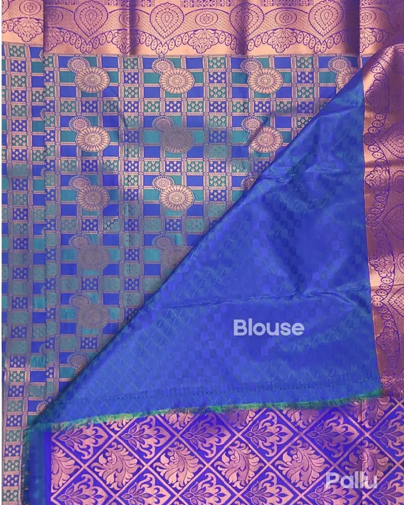 Royal Blue & Copper Silk Saree - Image 4