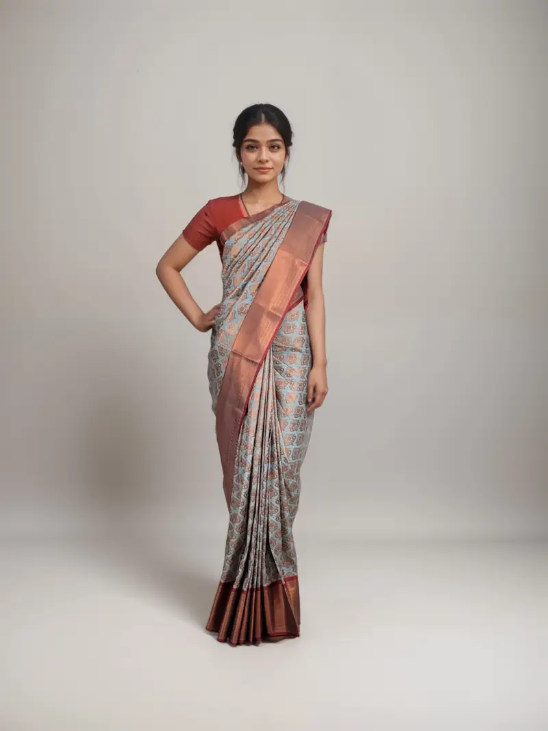 Graceful Grey & Copper Silk Saree - Image 2