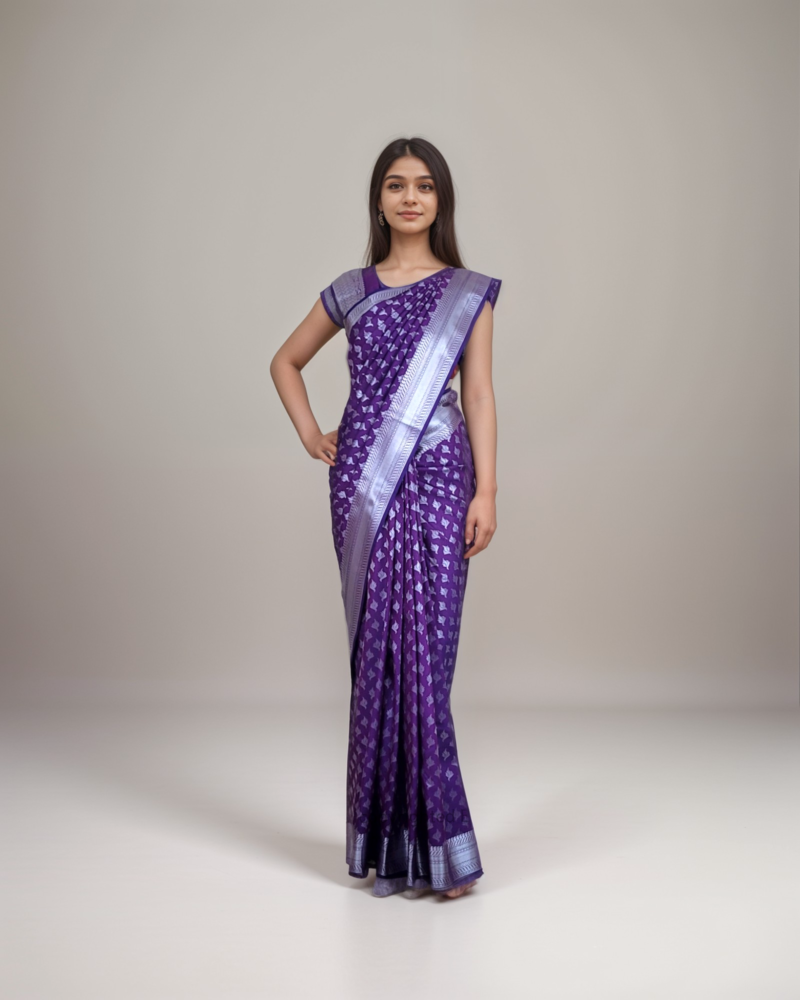 Elegant Violet Silk Saree – A Blend of Modern Sophistication - Image 2