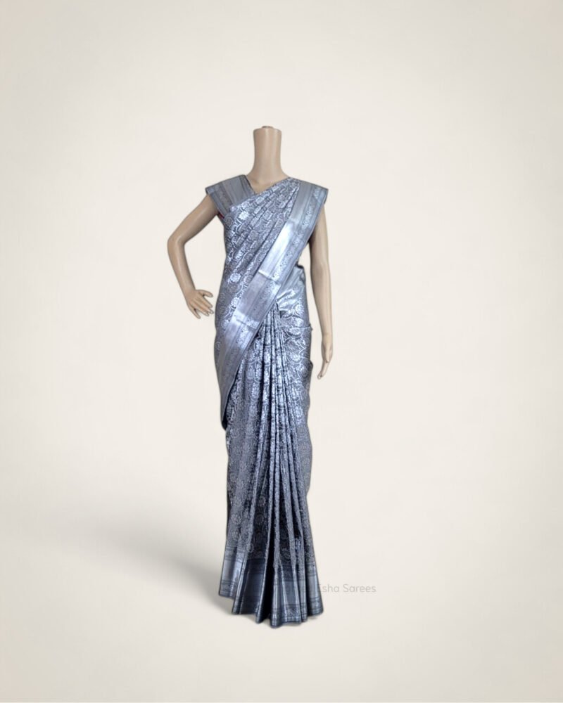 Classic Grey and Silver Silk Saree