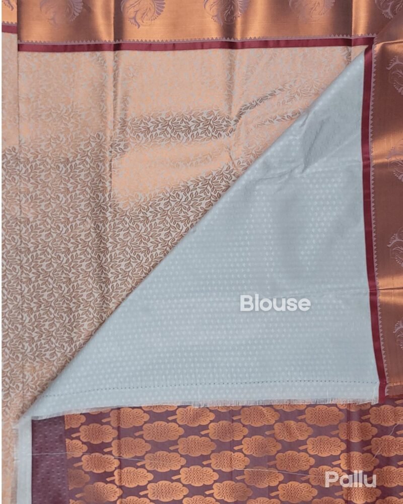 Blush Peach Silk Saree with Maroon Accents – A Timeless Classic - Image 4