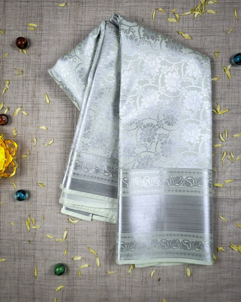 Graceful Silver Silk Saree - A Symbol of Sophistication - Image 3