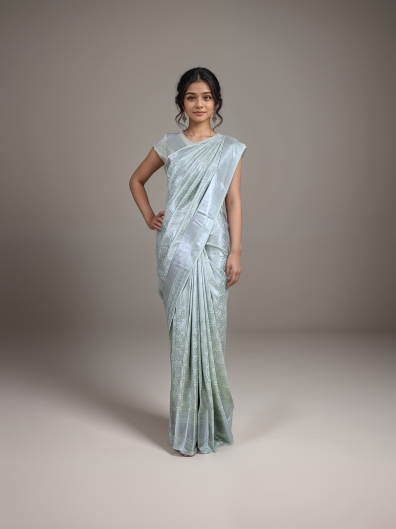 Graceful Silver Silk Saree - A Symbol of Sophistication - Image 2